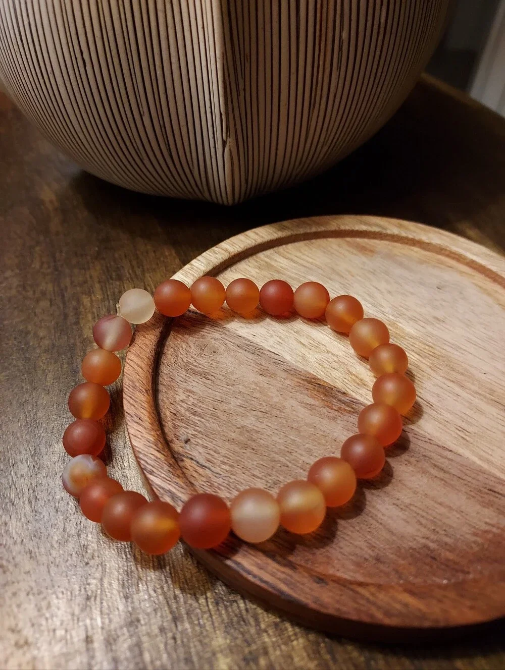 Carnelian Beaded Braclette On Stretch Band .